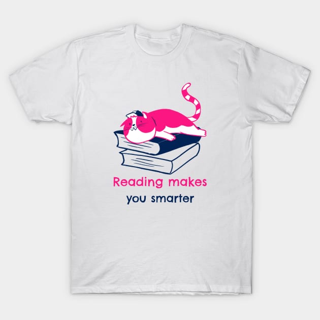 reading makes you smarter- cute lazy cat T-Shirt by maggzstyle